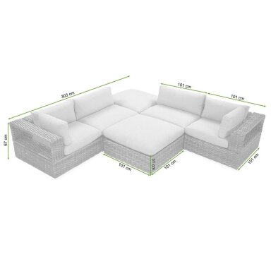 Lauko baldai kampinė sofa iš ratano RASEL