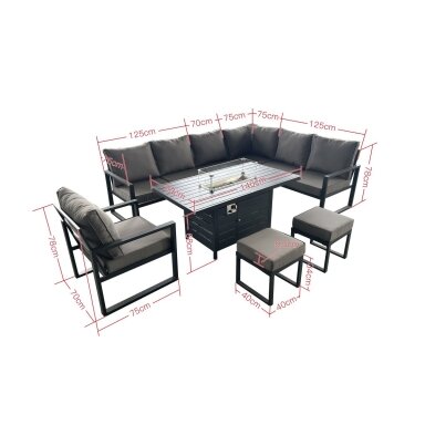 Lauko kampinė sofa su stalu-židiniu Lauko kampinė sofa su stalu-židiniu
