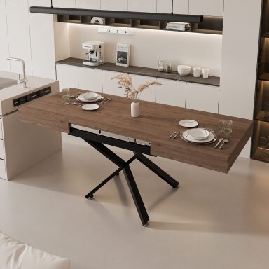 Išskleidžiamas kavos staliukas SANELLE X su aukščio reguliavimo galimybe Spalvos: Juoda / truffle brown davos oak