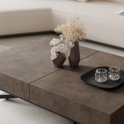 Išskleidžiamas kavos staliukas SANELLE X su aukščio reguliavimo galimybe Spalvos: Juoda / dark grey chicago concrete 2 Išskleidžiamas kavos staliukas SANELLE X su aukščio reguliavimo galimybe Spalvos: Juoda / dark grey chicago concrete 2