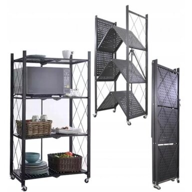 Lentyna 4 pakopų plati sulankstoma su ratukais 72x34x127cm Juoda