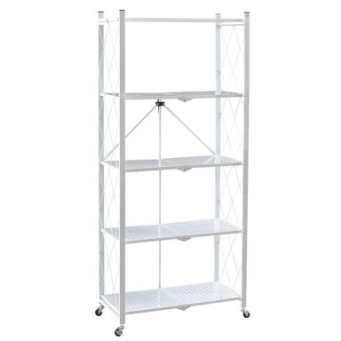 Lentyna 5 pakopų plati sulankstoma su ratukais 72x34x163cm Balta
