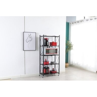 Lentyna 5 pakopų plati sulankstoma su ratukais 72x34x163cm Juoda