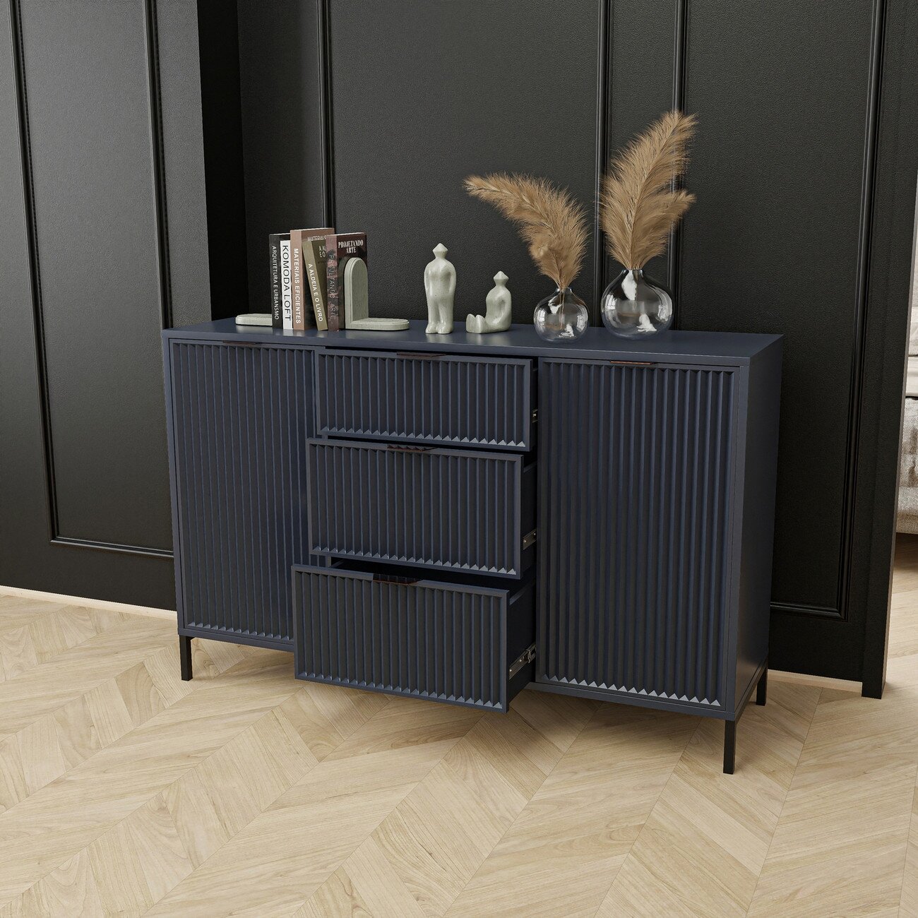 Loftinė komoda su stalčiais WAVE 135 cm Spalva: indigo (tamsiai mėlyna) 3