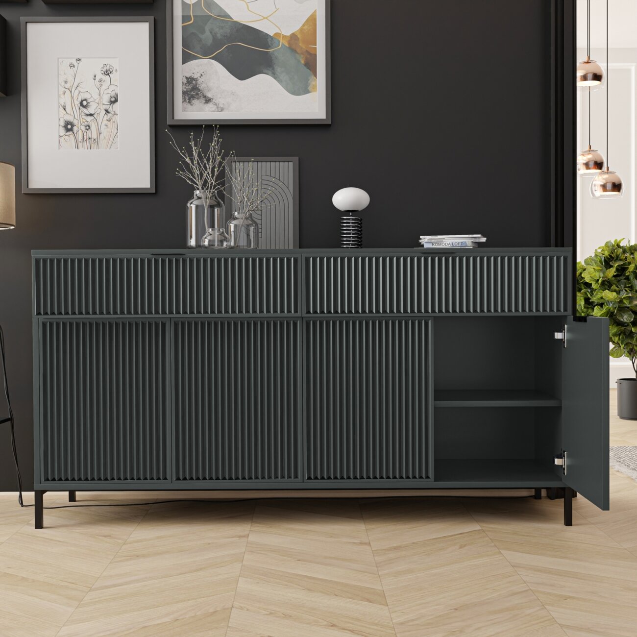 Loftinė komoda su stalčiais WAVE 165 cm Spalvos: Greenstone (žalia) 1