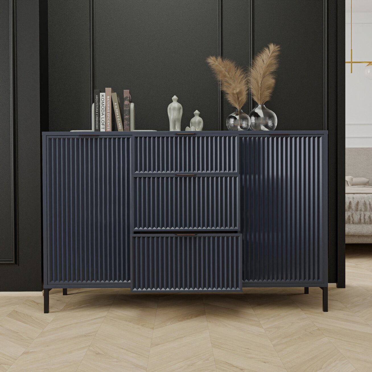 Loftinė komoda su stalčiais WAVE 135 cm Spalva: indigo (tamsiai mėlyna) 2