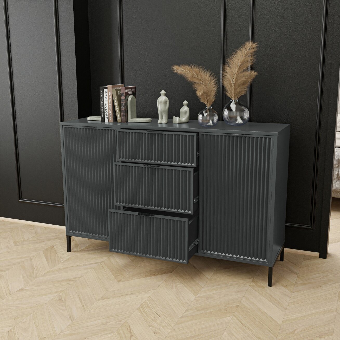 Loftinė komoda su stalčiais WAVE 135 cm Spalva: Greenstone (žalia) 2