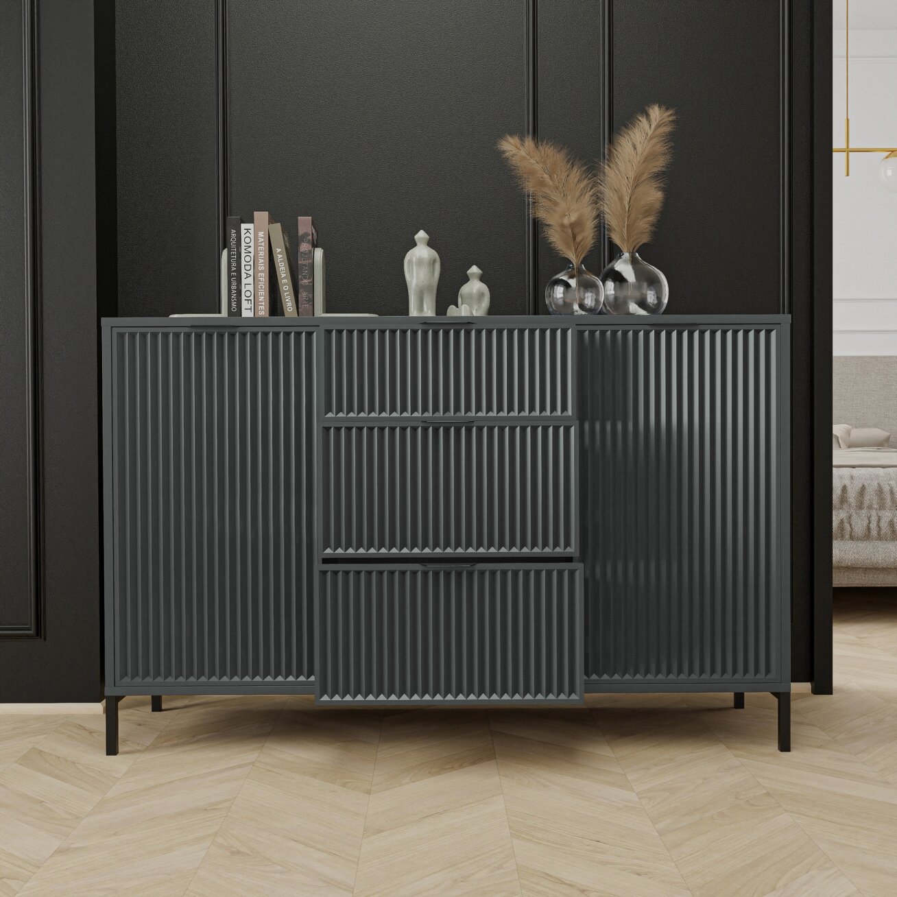 Loftinė komoda su stalčiais WAVE 135 cm Spalva: Greenstone (žalia) 4