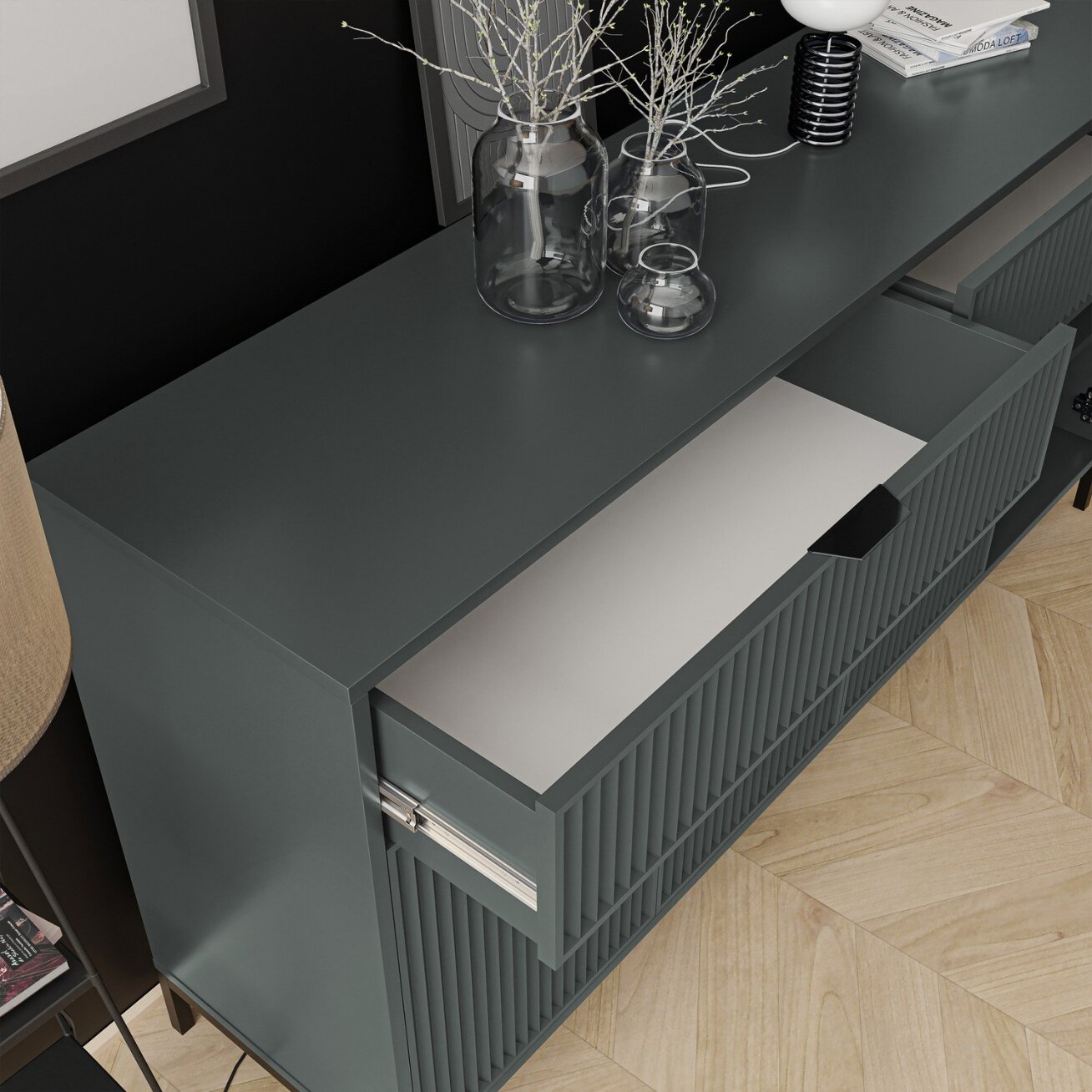 Loftinė komoda su stalčiais WAVE 165 cm Spalvos: Greenstone (žalia) 2