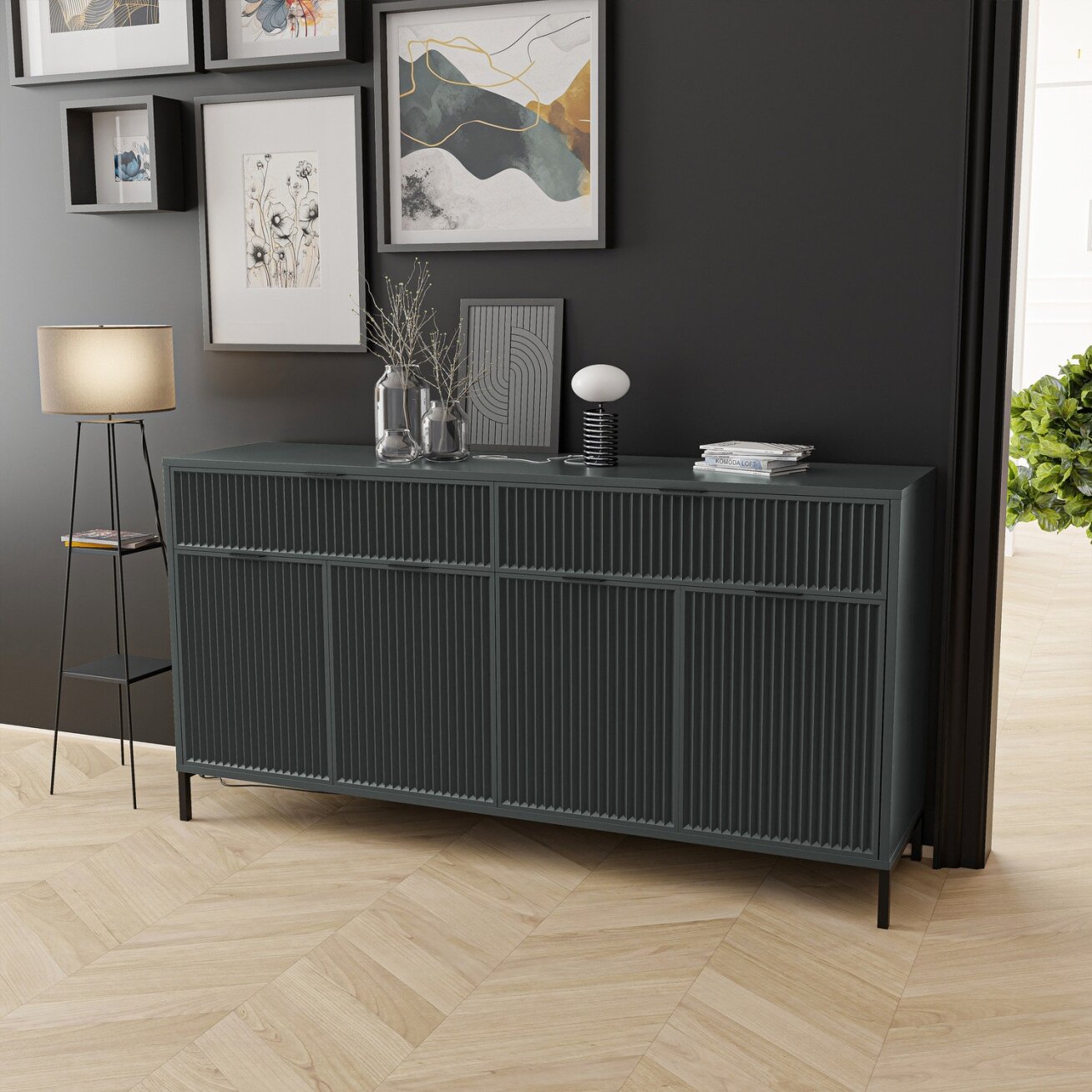 Loftinė komoda su stalčiais WAVE 165 cm Spalvos: Greenstone (žalia) 3