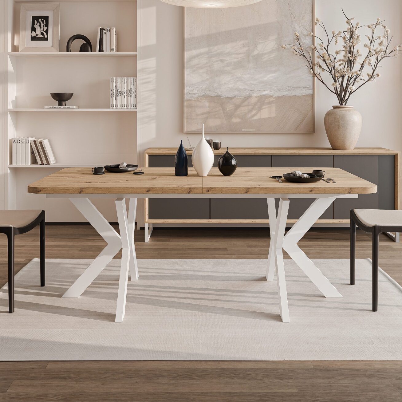 Loftinis išskleidžiamas valgomojo stalas DANTON Spalvos: Balta / artisan ąžuolas 1 Loftinis išskleidžiamas valgomojo stalas DANTON Spalvos: Balta / artisan ąžuolas 1