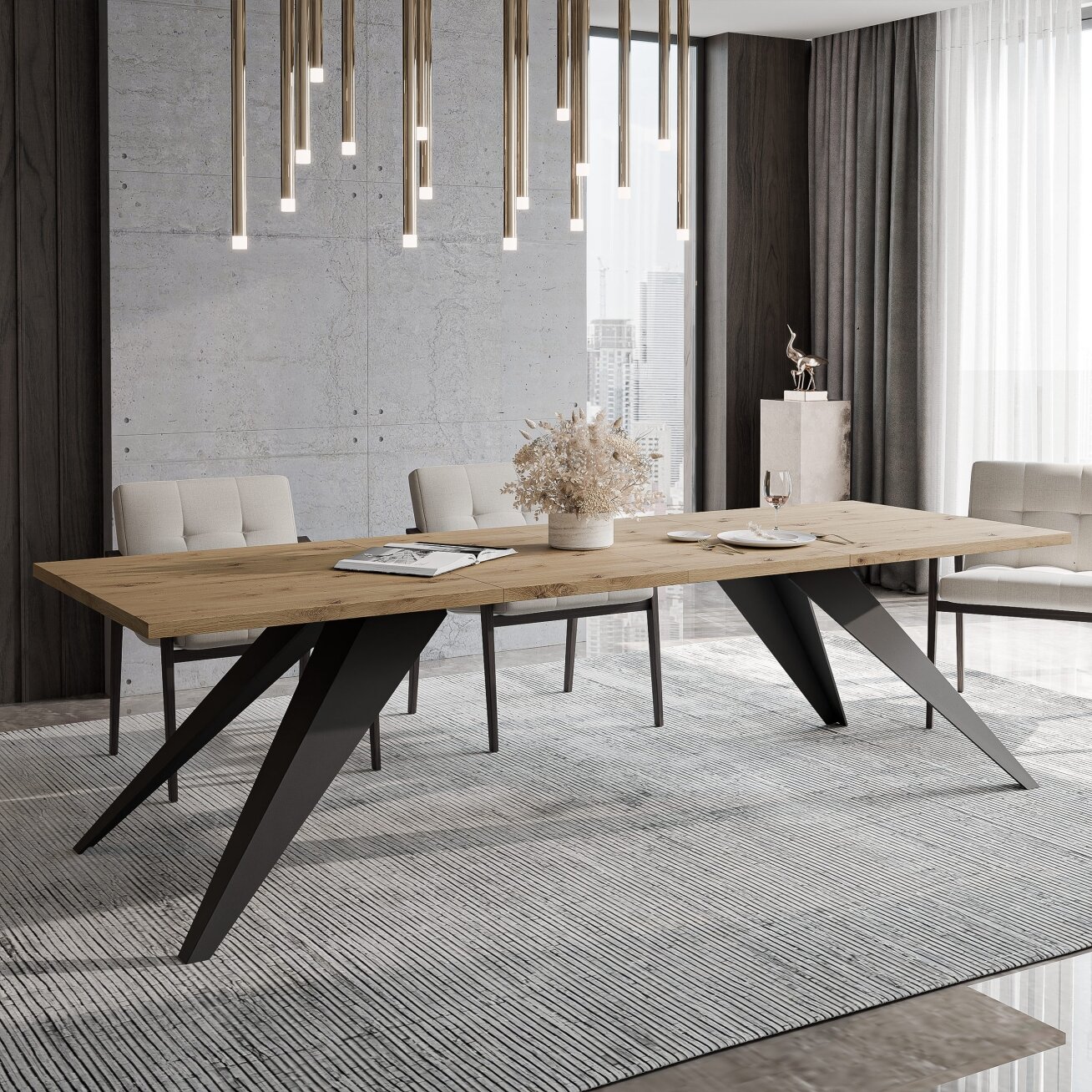Loftinis išskleidžiamas stalas XANDRO su stačiakampiu stalviršiu Spalvos: Balta / ąžuolas artisan, Plotis: 140 cm 2 Loftinis išskleidžiamas stalas XANDRO su stačiakampiu stalviršiu Spalvos: Balta / ąžuolas artisan, Plotis: 140 cm 2