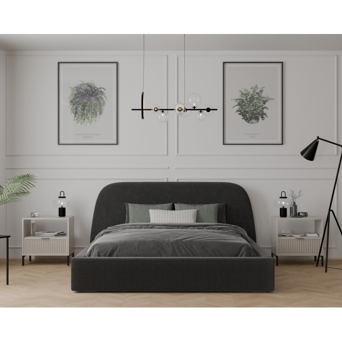 Minkšta lova CLOUD su mediniu groteliniu rėmu ir patalynės dėže Spalvos: Gerra 75 (Juoda), miegamasis plotas: 180x200 cm 3