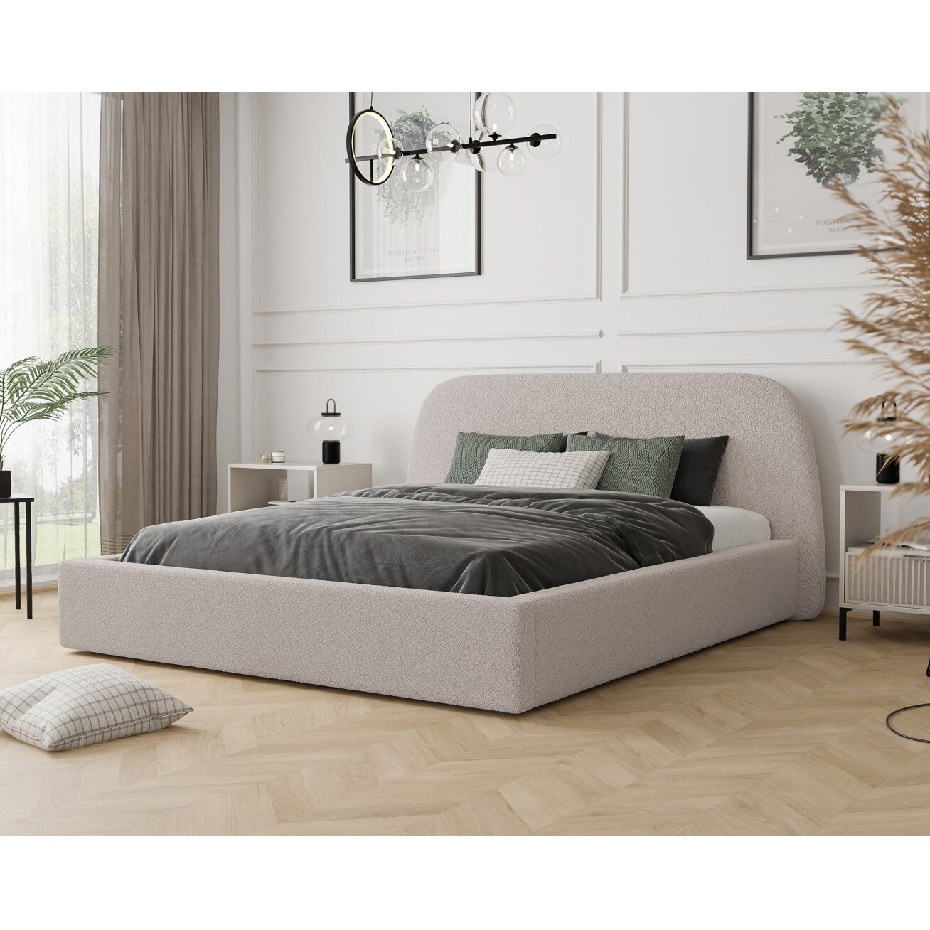 Minkšta lova CLOUD su mediniu groteliniu pagrindu ir patalynės dėže Spalvos: Gerra 20 (pudrinė rožinė), miegamoji dalis: 140x200 cm