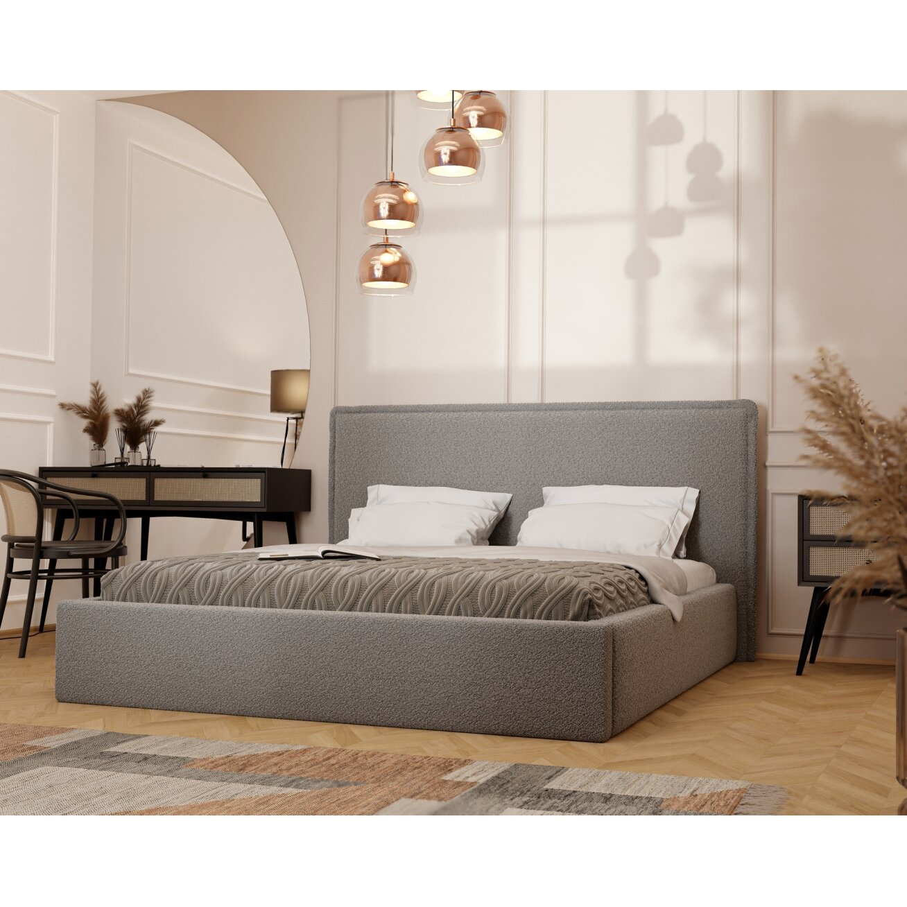 Minkšta lova COFY su medinėmis grotelėmis ir patalynės dėže Spalvos: Gerra 70 (Pilka), miegamoji zona: 140x200 cm 3