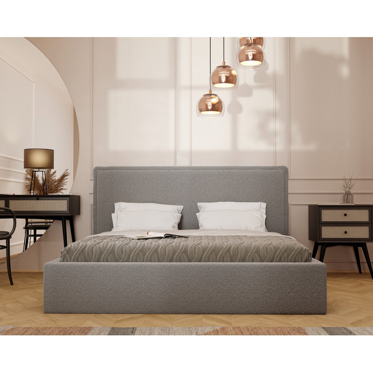 Minkšta lova COFY su medinėmis grotelėmis ir patalynės dėže Spalvos: Gerra 70 (Pilka), miegamoji zona: 180x200 cm 2