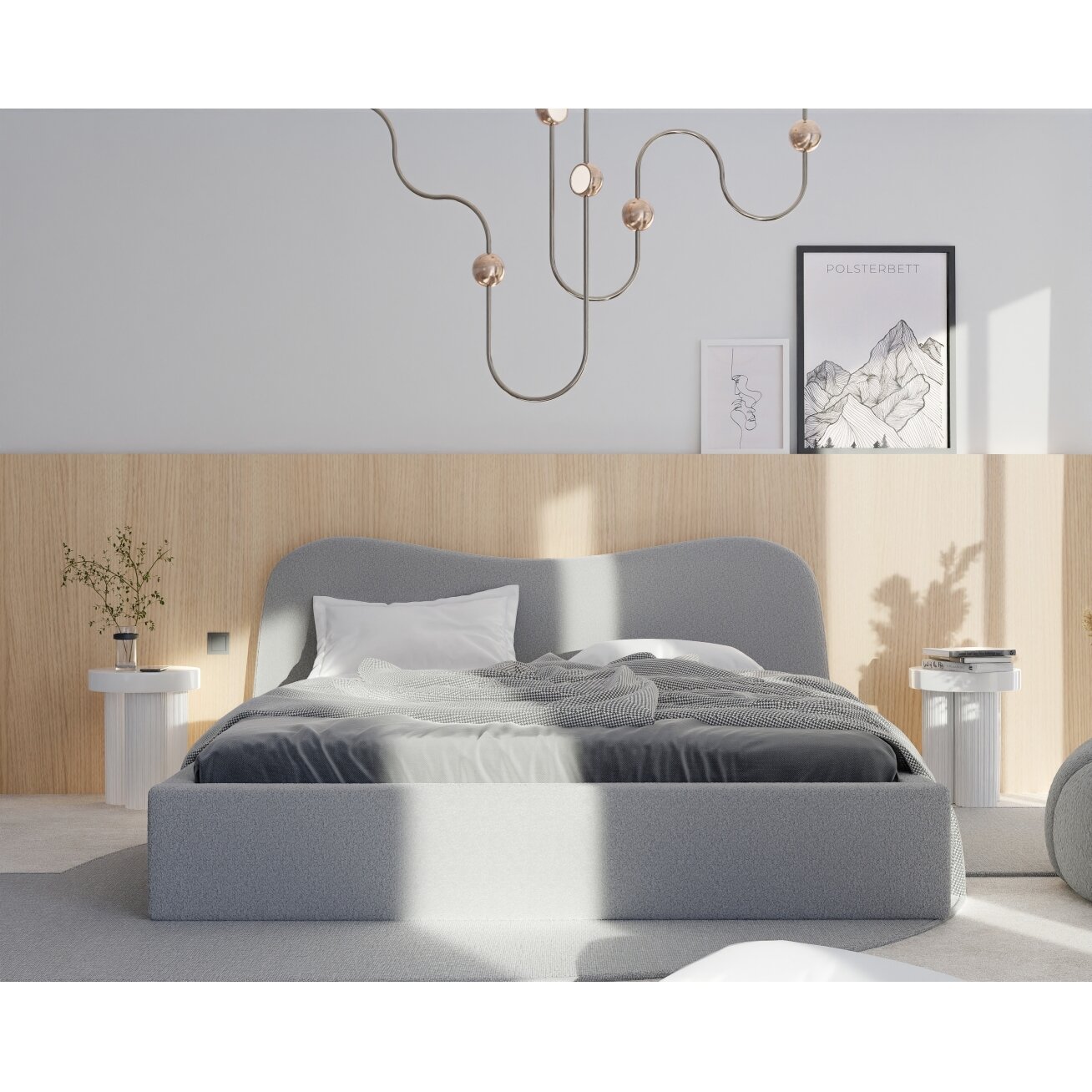 Minkšta lova COZY su medinėmis grotelėmis ir patalynės dėže Spalvos: Gerra 70 (Pilka), miegamoji dalis: 160x200 cm 2