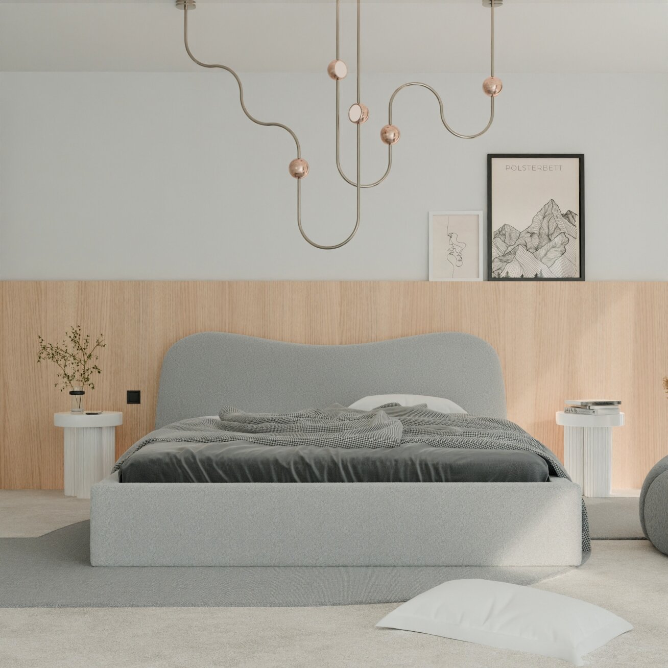 Minkšta lova COZY su mediniu grotelių rėmu ir patalynės dėže Spalvos: Gerra 65 (Šviesiai pilka), Miegojimo plotas: 160x200 cm 2