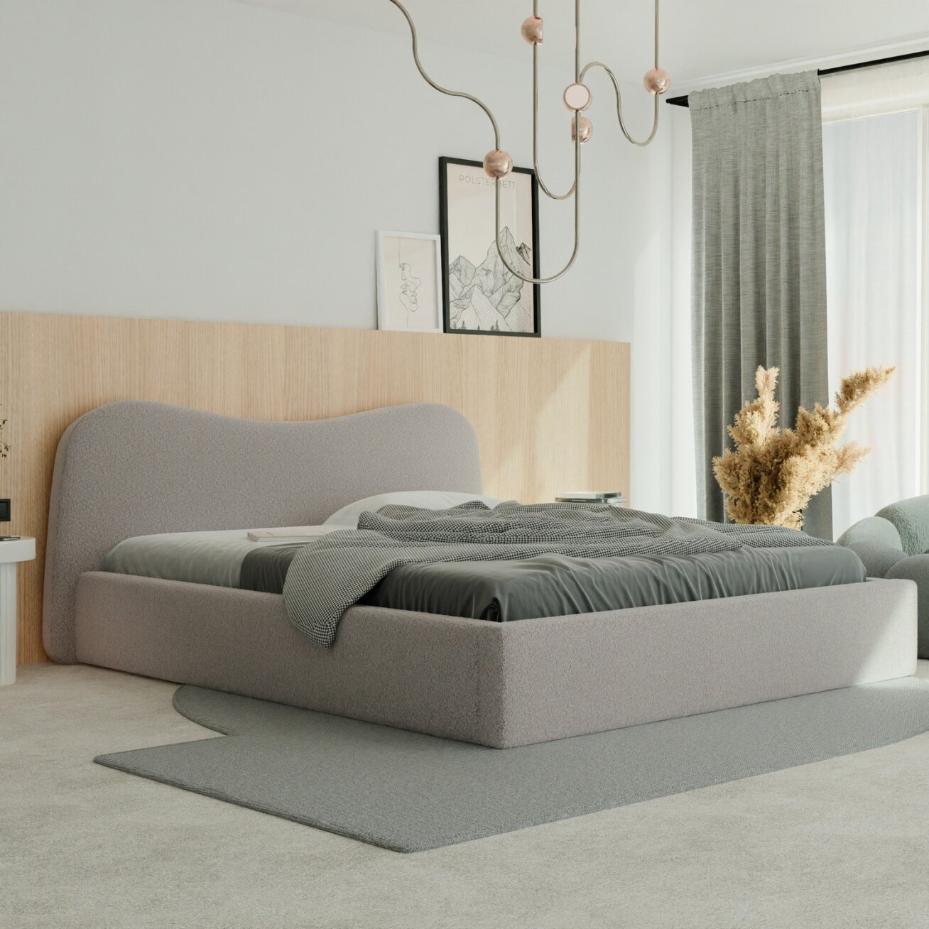 Minkšta lova COZY su mediniu groteliniu rėmu ir patalynės dėže Spalvos: Gerra 20 (pudrinė rožinė), miegamoji zona: 140x200 cm