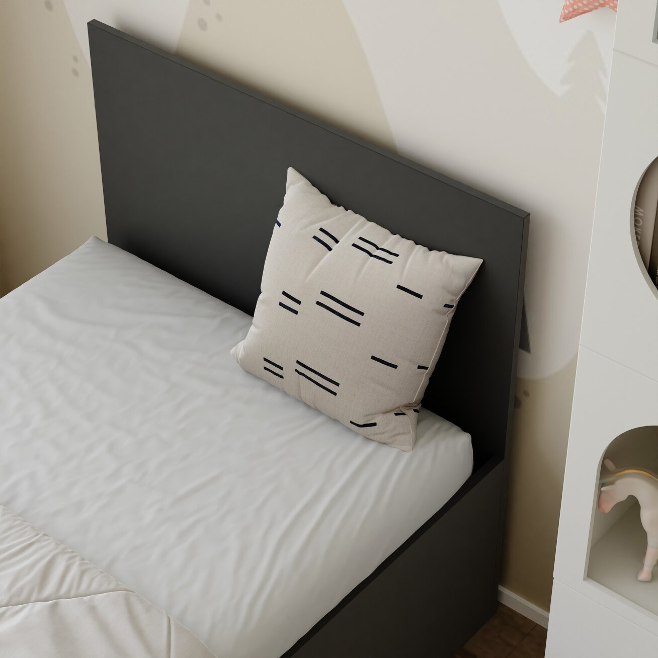 Lova su mediniu grotelių pagrindu SIMPLE 90x200 cm Spalvos: Juoda, Putų čiužinys: ne 2