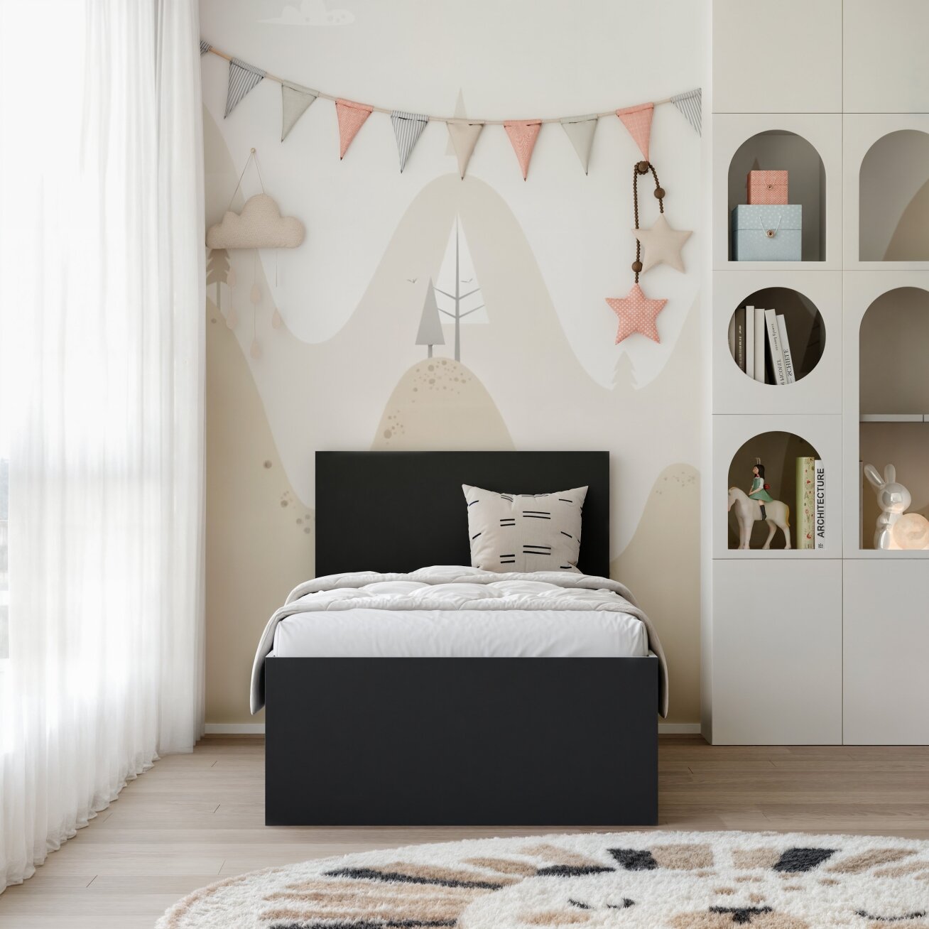Lova su mediniu grotelių rėmu SIMPLE 90x200 cm Spalvos: Juoda, Putų poliuretano čiužinys: taip 3