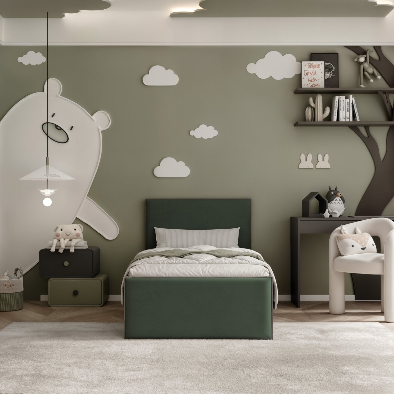 Lova su apmuštomis plokštėmis ir grotelių rėmu SASHI 90x200 cm Putų čiužinys: ne, Spalvos: Royal Green (žalia), Spalva: juoda 3