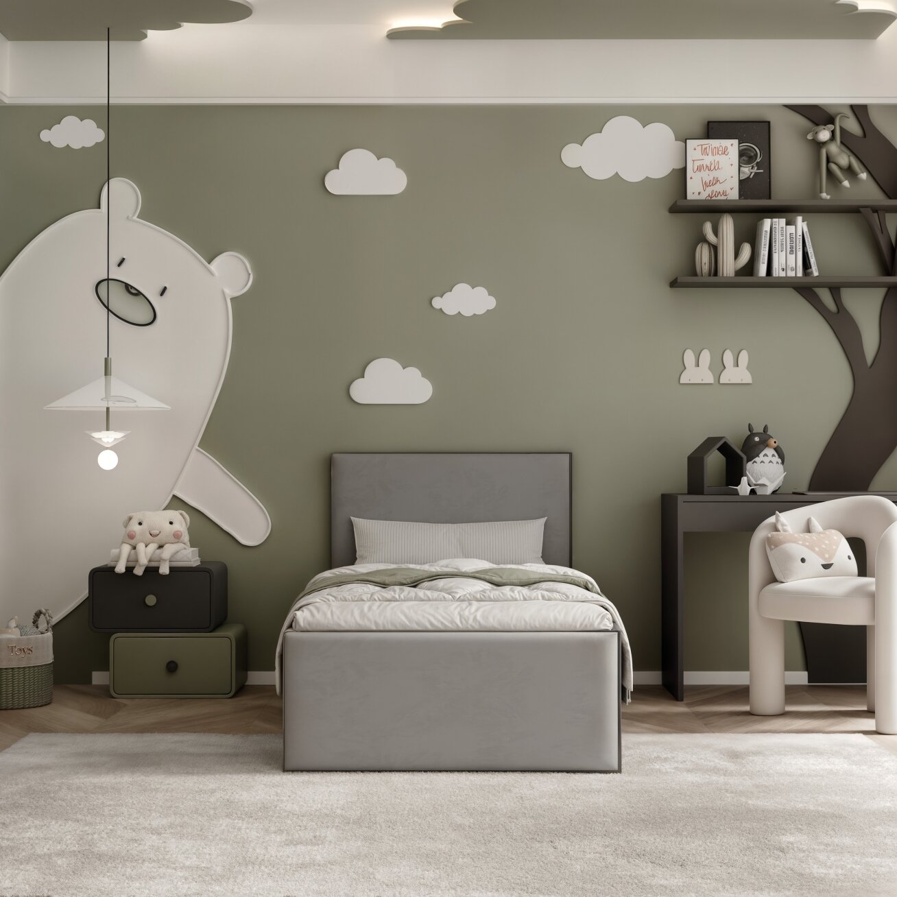 Lova su apmuštomis panelėmis ir lovos grotelėmis SASHI 90x200 cm Putų čiužinys: ne, Spalvos: Royal 27 (pilka), Spalva: juoda 3