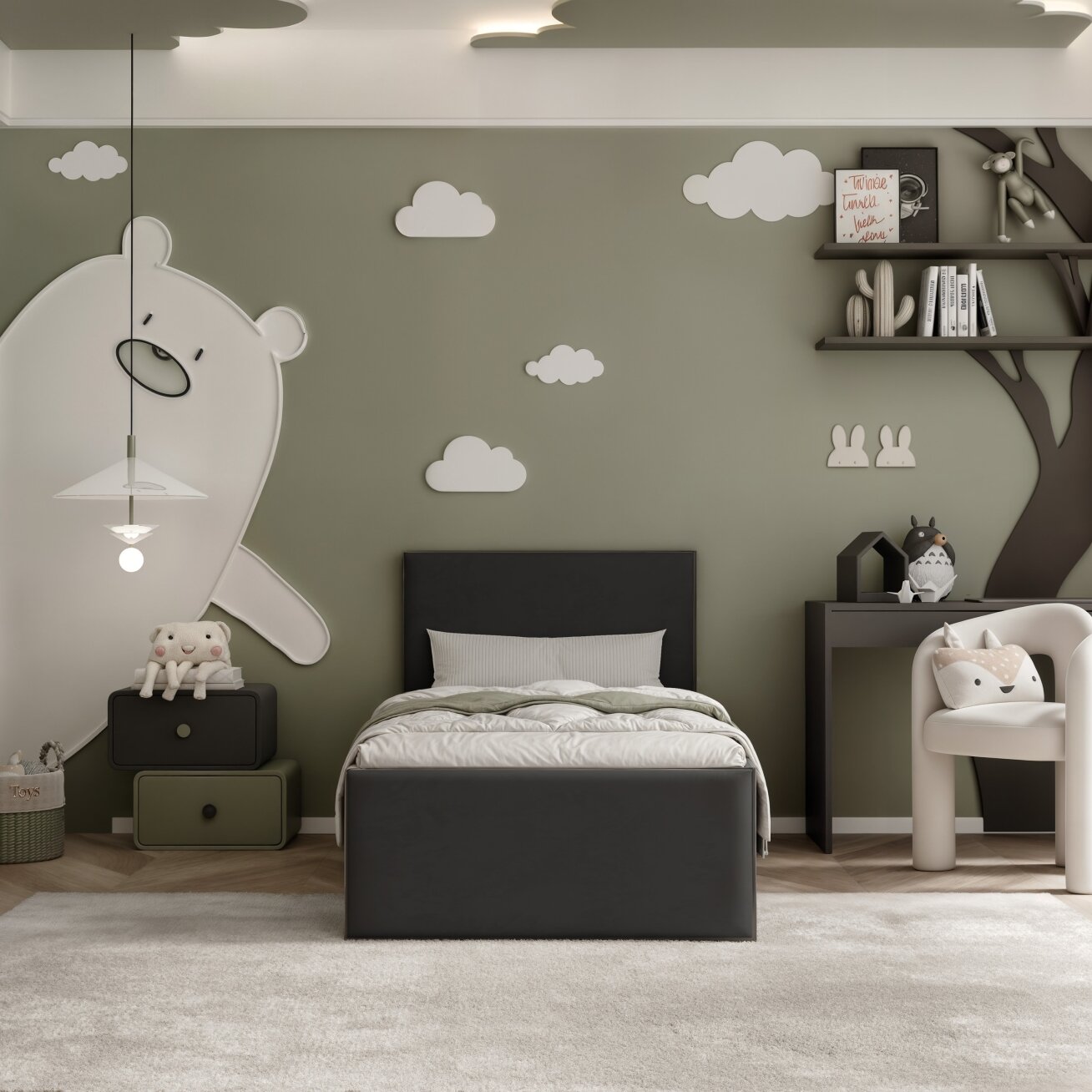 Lova su apmuštomis panelėmis ir grotelėmis SASHI 90x200 cm Putų čiužinys: ne, Spalvos: Royal 31 (juoda), Spalva: juoda 3