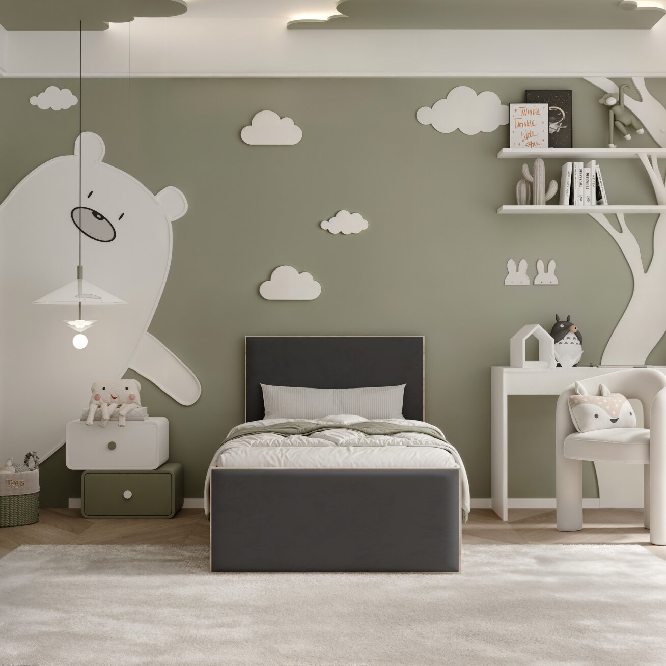 Lova su apmuštais paneliais ir grotelėmis SASHI 90x200 cm Putų čiužinys: ne, Spalvos: Royal 31 (Juoda), Spalva: Sonoma ąžuolas 3