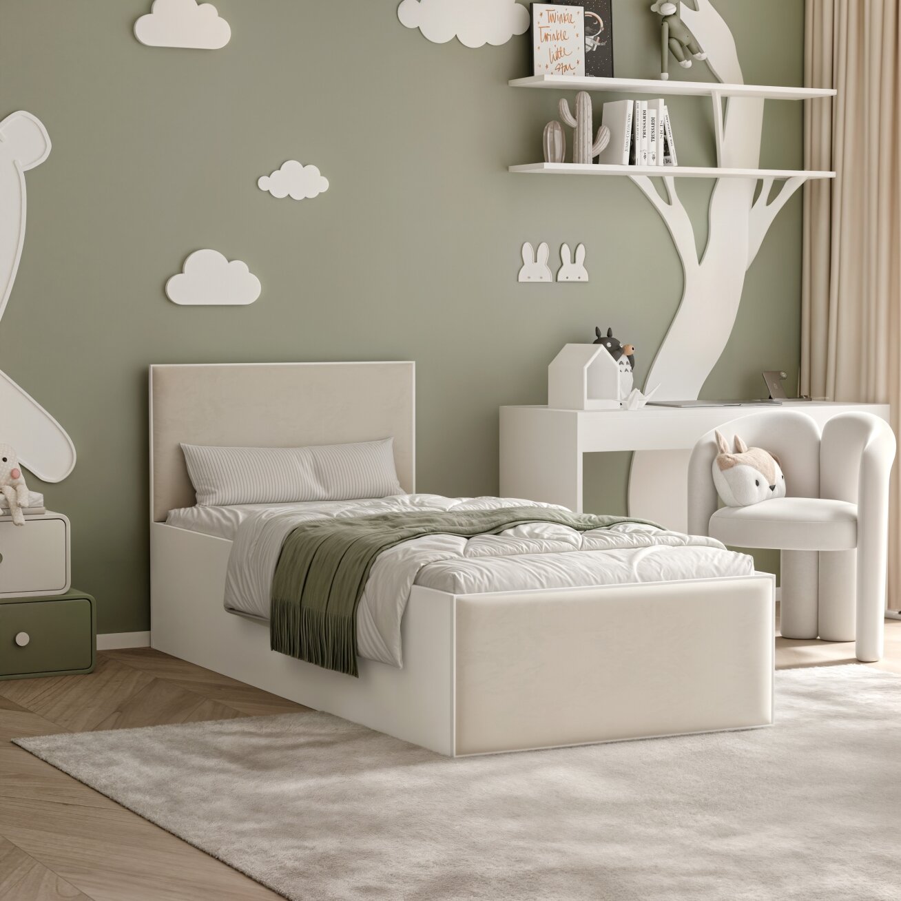 Lova su apmuštomis plokštėmis ir grotelių rėmu SASHI 90x200 cm Putų čiužinys: ne, Spalvos: Royal 04 (Šviesiai smėlinė), Spalva: Balta Lova su apmuštomis plokštėmis ir grotelių rėmu SASHI 90x200 cm Putų čiužinys: ne, Spalvos: Royal 04 (Šviesiai smėlinė), Spalva: Balta