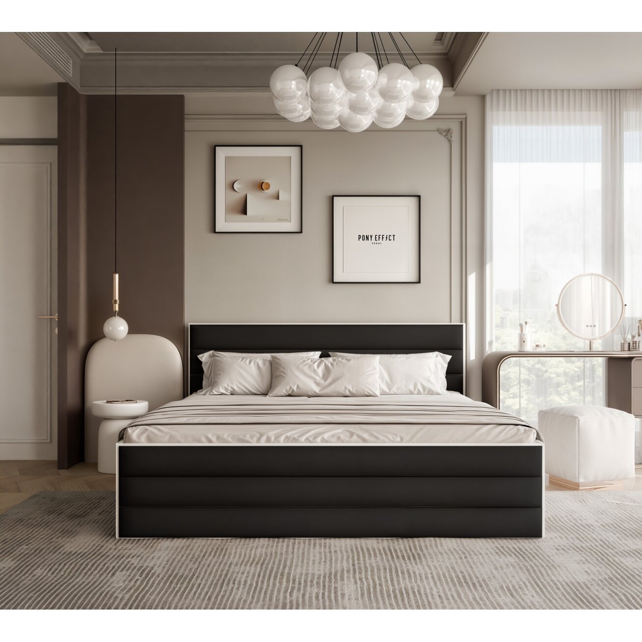 Lova su apmuštomis plokštėmis VANTAGE su patalynės dėže Miegamoji zona: 140x200 cm, Putų čiužinys: ne, Spalvos: Royal 31(Juoda) 2