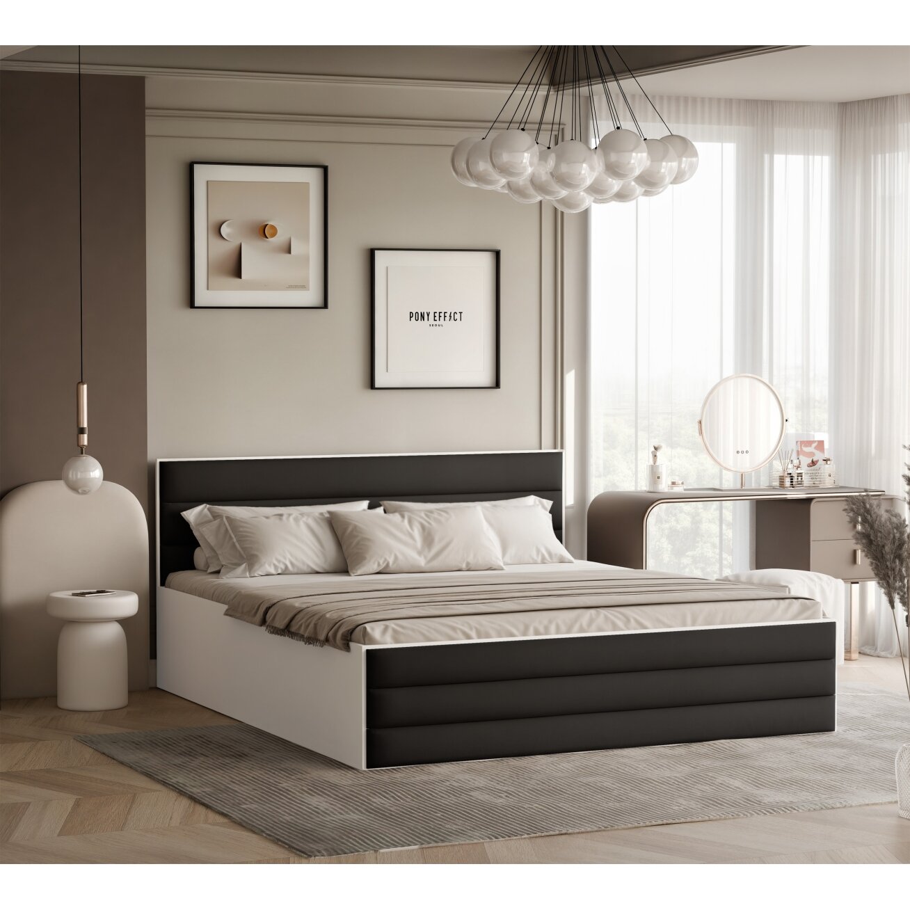 Lova su apmuštomis plokštėmis VANTAGE su patalynės dėže Miegojimo plotas: 140x200 cm, Putų čiužinys: taip, Spalvos: Royal 31 (Juoda)