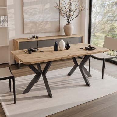 Loftinio stiliaus išskleidžiamas valgomojo stalas DANTON Spalvos: Juoda / ąžuolas artisan