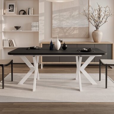 Loftinis išskleidžiamas valgomojo stalas DANTON Spalvos: Balta / juodas molet