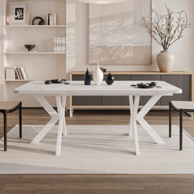 Loft stiliaus išskleidžiamas valgomojo stalas DANTON Spalvos: Balta / marmuras bianco