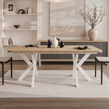 Loftinis išskleidžiamas valgomojo stalas DANTON Spalvos: Balta / artisan ąžuolas