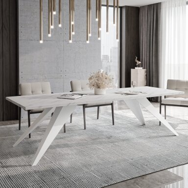 Loftinis išskleidžiamas stalas XANDRO su stačiakampiu stalviršiu Spalvos: Balta / marmuras bianco, Plotis: 140 cm