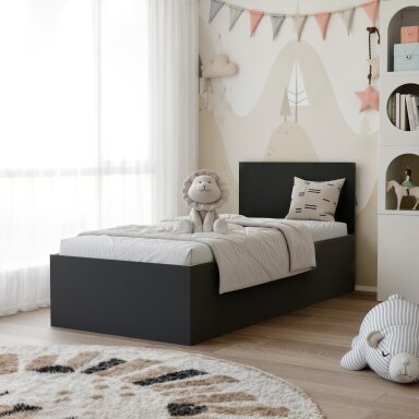 Lova su mediniu grotelių pagrindu SIMPLE 90x200 cm Spalvos: Juoda, Putų čiužinys: ne