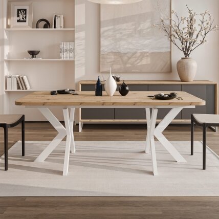 Loftinis išskleidžiamas valgomojo stalas DANTON Spalvos: Balta / artisan ąžuolas 1 Loftinis išskleidžiamas valgomojo stalas DANTON Spalvos: Balta / artisan ąžuolas 1