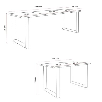 Loftinis išskleidžiamas stalas PALOMA su stačiakampiu stalviršiu Spalvos: Juoda / ąžuolas artisan, Plotis: 160 cm 3