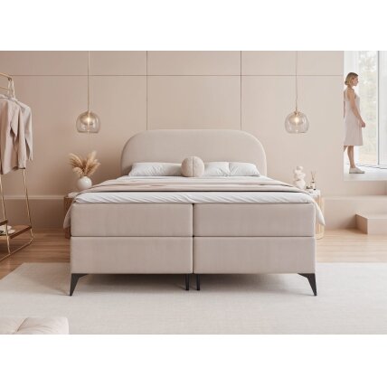 Kontinentinė lova ant kojelių NOELIA su patalynės dėže Miegamoji zona: 160x200 cm, Spalvos: Jasmine 21 (Kreminė), Topperis: taip 2