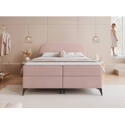 Kontinentinė lova ant kojelių NOELIA su patalynės dėže Miegojimo plotas: 180x200 cm, Spalvos: Jasmine 61 (Pudrinė rožinė), Antčiužinis: ne 2