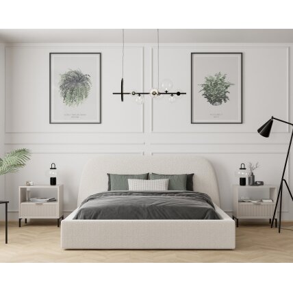 Minkšta lova CLOUD su medinėmis grotelėmis ir patalynės dėže Spalvos: Gerra 10 (pilkai smėlinė), miegamoji zona: 140x200 cm 1