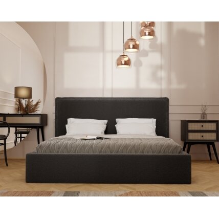 Minkšta lova COFY su mediniu grotelių rėmu ir patalynės dėže Spalvos: Gerra 75 (Juoda), miegamoji vieta: 140x200 cm 2
