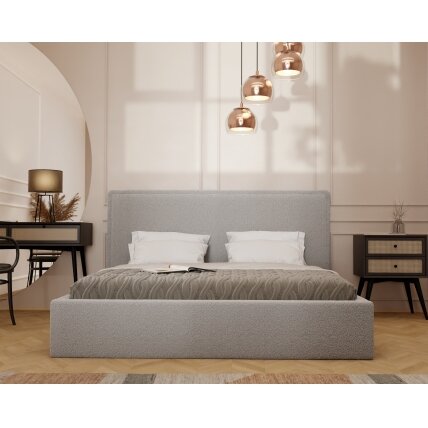 Minkšta lova COFY su mediniu groteliniu rėmu ir patalynės dėže Spalvos: Gerra 65 (Šviesiai pilka), miegojimo plotas: 180x200 cm