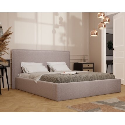 Minkšta lova COFY su mediniu groteliniu pagrindu ir patalynės dėže Spalvos: Gerra 20 (pudrinė rožinė), Miegamoji zona: 180x200 cm