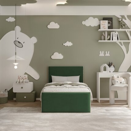 Lova su apmuštomis plokštėmis ir lovos grotelėmis SASHI 90x200 cm Putų čiužinys: ne, Spalvos: Royal 33 (Tamsiai žalia), Spalva: Sonoma ąžuolas 3 Lova su apmuštomis plokštėmis ir lovos grotelėmis SASHI 90x200 cm Putų čiužinys: ne, Spalvos: Royal 33 (Tamsiai žalia), Spalva: Sonoma ąžuolas 3