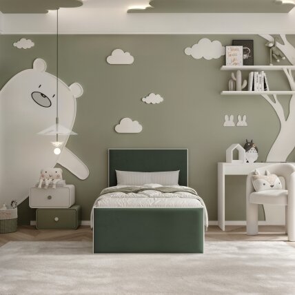 Lova su apmuštomis panelėmis ir grotelių rėmu SASHI 90x200 cm Putų čiužinys: taip, Spalvos: Royal Green (Žalia), Spalva: Balta 3