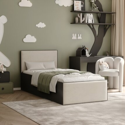Lova su apmuštomis plokštėmis ir grotelių rėmu SASHI 90x200 cm Putų čiužinys: taip, Spalvos: Royal Elephant (pilkai žalia), Spalva: juoda Lova su apmuštomis plokštėmis ir grotelių rėmu SASHI 90x200 cm Putų čiužinys: taip, Spalvos: Royal Elephant (pilkai žalia), Spalva: juoda