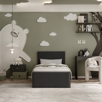 Lova su apmuštomis panelėmis ir grotelėmis SASHI 90x200 cm Putų čiužinys: ne, Spalvos: Royal 31 (juoda), Spalva: juoda 3 Lova su apmuštomis panelėmis ir grotelėmis SASHI 90x200 cm Putų čiužinys: ne, Spalvos: Royal 31 (juoda), Spalva: juoda 3